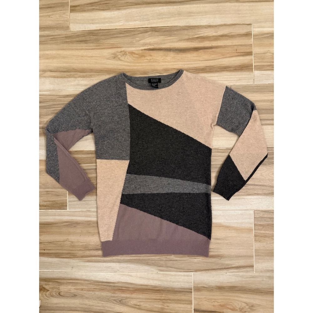 Forte Cashmere Sweater Womens Medium 100% Cashmere Geometric Colorblock Pullover